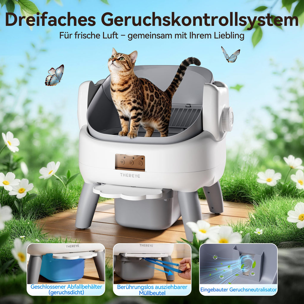 Selbstreinigende Katzentoilette mit offenem Einstieg und Einstiegstufe für Katzen automatische Reinigung leise