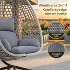 Hängesessel mit Gestell Outdoor Indoor, Sommer Winter Wendebezug, bis 150 kg, faltbar, mit Abdeckplane, Grau