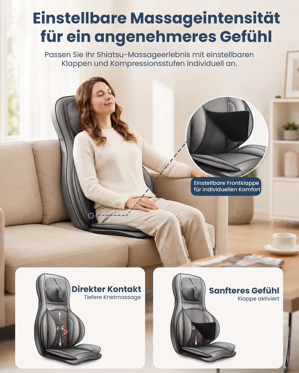 Shiatsu Massagesitzauflage mit Wärme für Rücken Nacken Schulter Entspannung Stressabbau ergonomisch