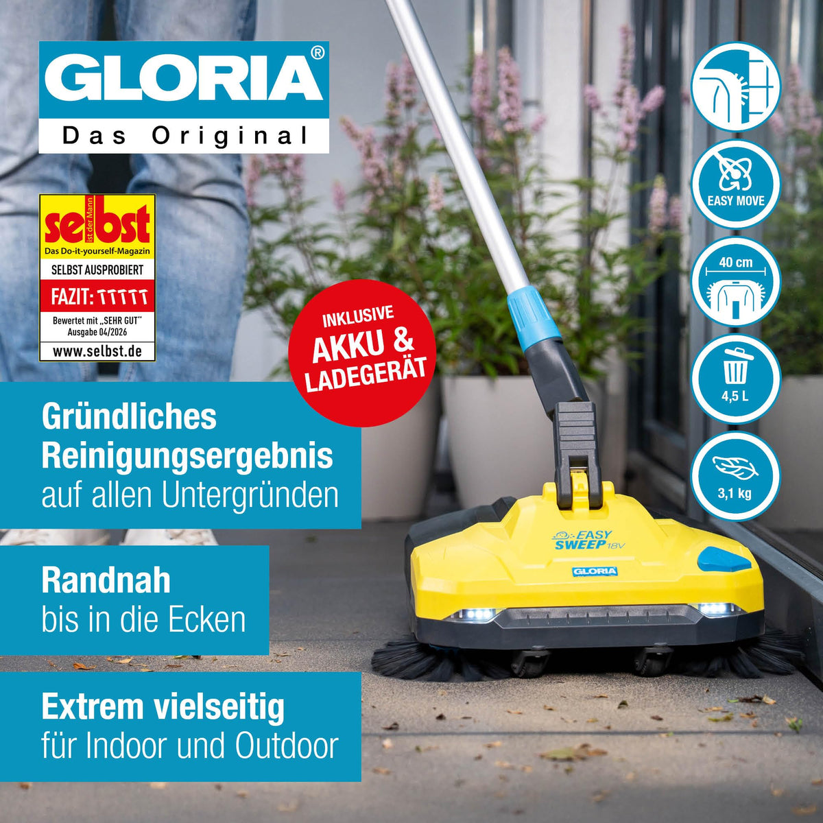 Kehrmaschine EasySweep 18V Set Akku Kehrbesen inklusive 18V Akku für effektive und einfache Reinigung