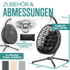 Hängesessel mit Gestell Polyrattan Outdoor Indoor 360° 150kg inkl Polsterkissen 2in1 Deckenhalterung Cover