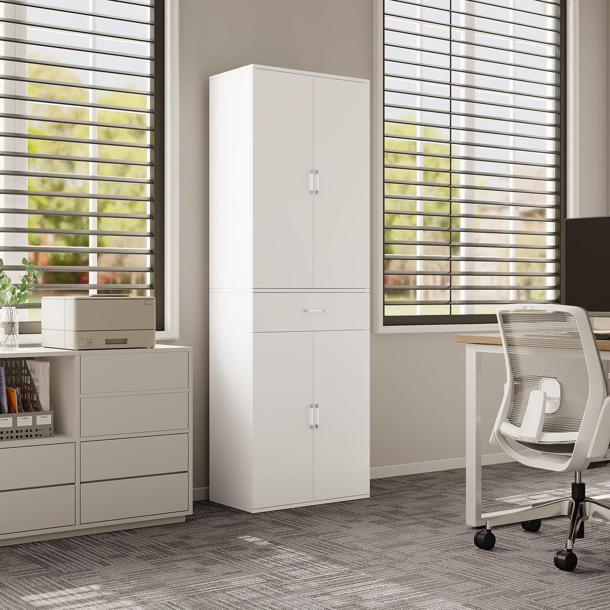 Aktenschrank Büroschrank für Büro mit Schublade und Türen 60x180x34 cm weiß Büromöbel Stauraum