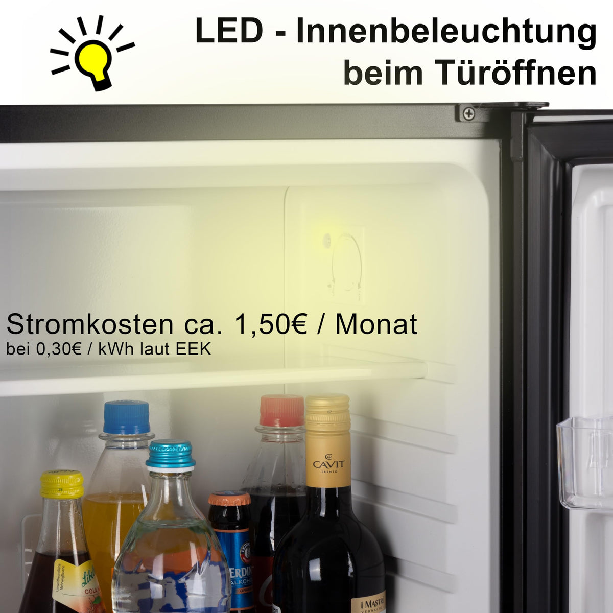 40 Liter Mini Kühlschrank lautlos geräuschlos Minibar mit Schloss 5°C bis 18°C Energieklasse D