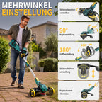 Akku Rasentrimmer 21V 5 in 1 2x 4.0Ah Unkrautbürste 900W bürstenloser Motor Freischneider für Rasen Garten Hof