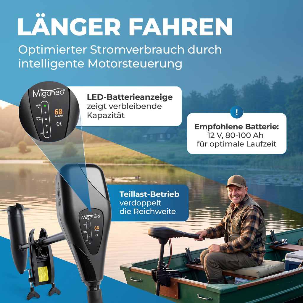 Elektromotor TRS 68 lbs Außenborder 768 W salzwasserfest LED Batterieanzeige 12V 5 Vorwärts 3 Rückwärtsgänge