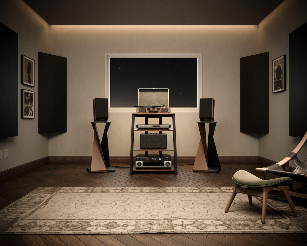 HiFi Rack aus Holz und Stahl mit verstellbaren Ablagen 61 x 52 x 78 cm für Fernseher und Audiogeräte