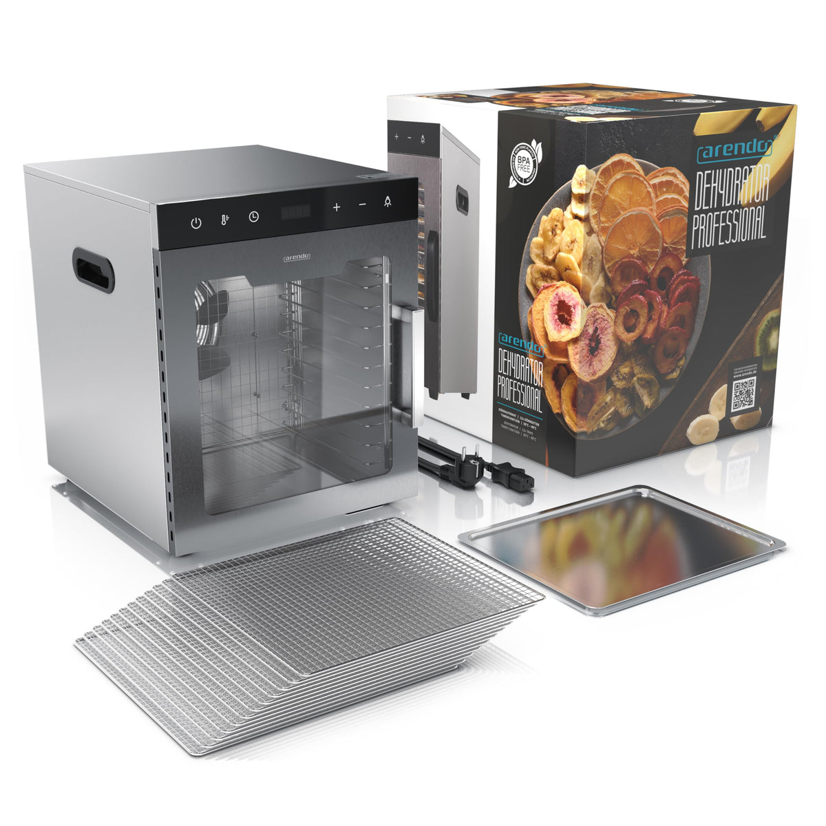 Dörrautomat Edelstahl 800 W 30 bis 90°C 12 Einlegetabletts 10000 cm² Dörrgerät Dehydrator Obst Fleisch Pilze