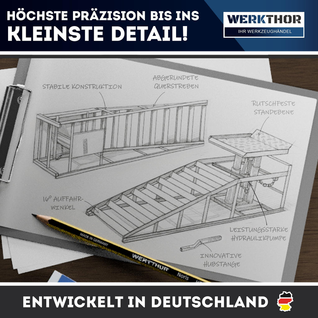 Hydraulische Auffahrrampe für Pkw 2er Set höhenverstellbar bis 4 t robust und tragfähig für Garage
