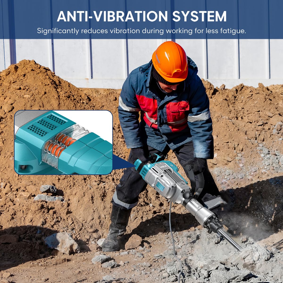 Abbruchhammer 1700W SDS Hex Stemmhammer 65 Joule Betonbrecher Antivibrationsgriff 2 Meißel Koffer mit Rollen