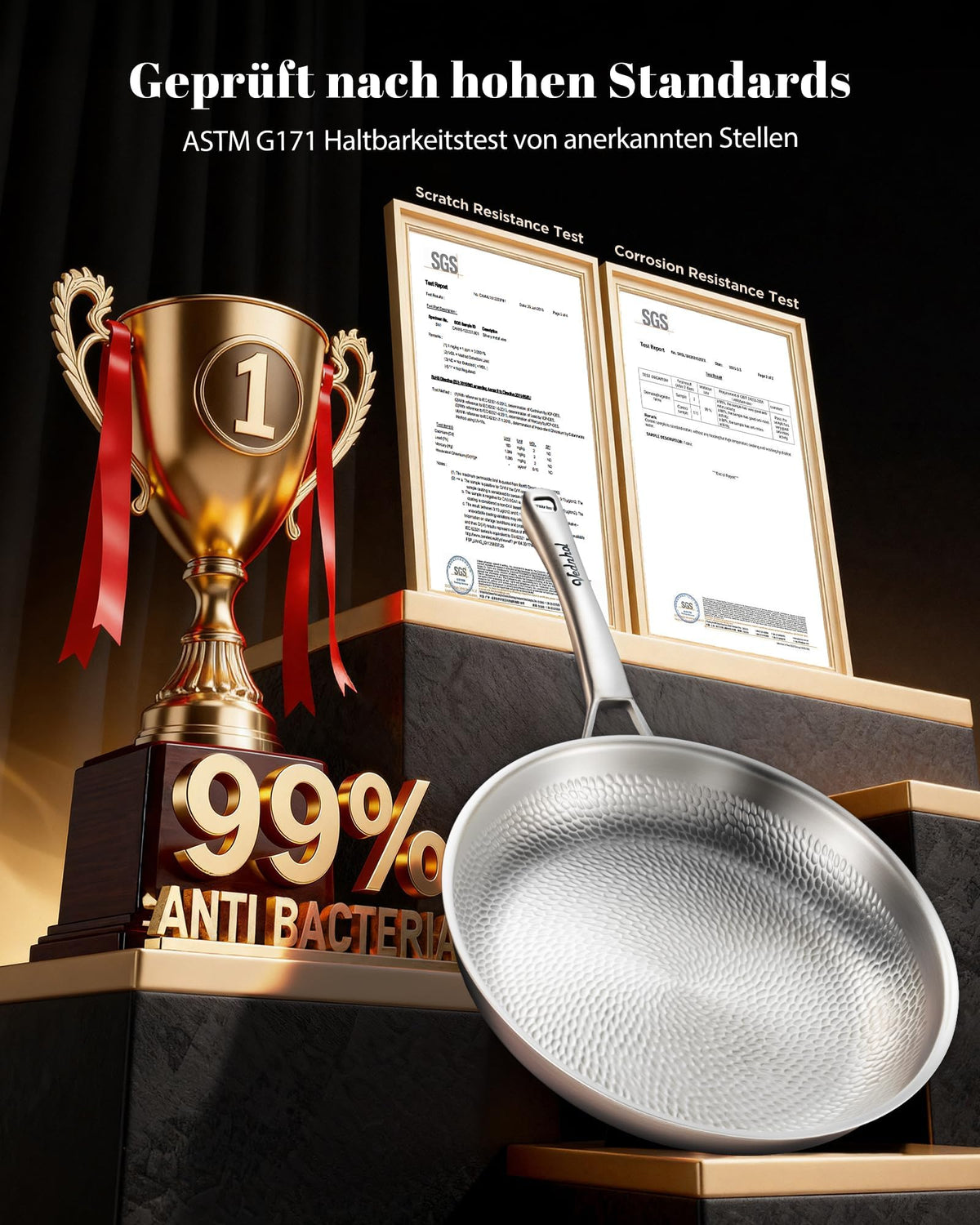 Titan Bratpfannenset 3 teilig 2 Deckel unbeschichtet Induktion PFOA PFAS PTFE frei spülmaschinenfest ofenfest