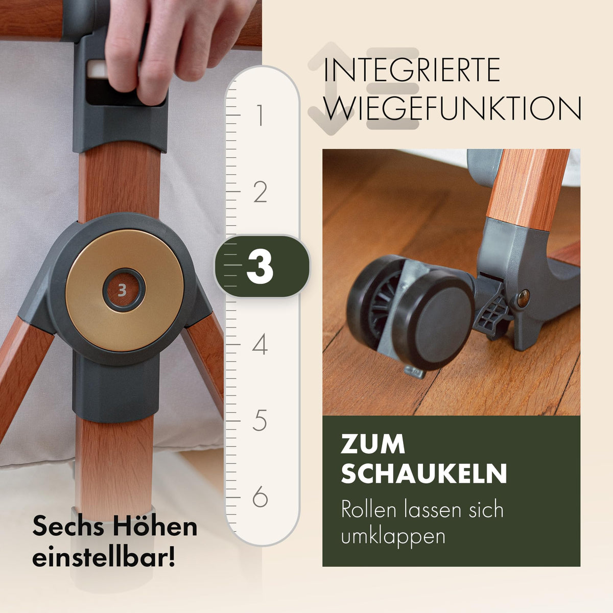 Babybett Beistellbett mit Rollen für Boxspringbett 3 in 1 Reisebett Stubenwagen Wiegefunktion höhenverstellbar