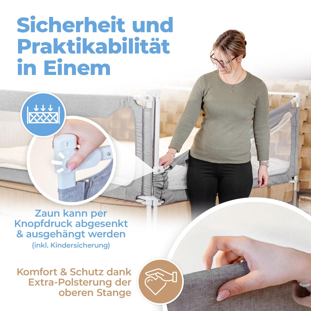 Rausfallschutz Boxspringbett Elternbett 180x200cm 8er Set Stabilitätsstange Zwischenraumschutz laborgeprüft
