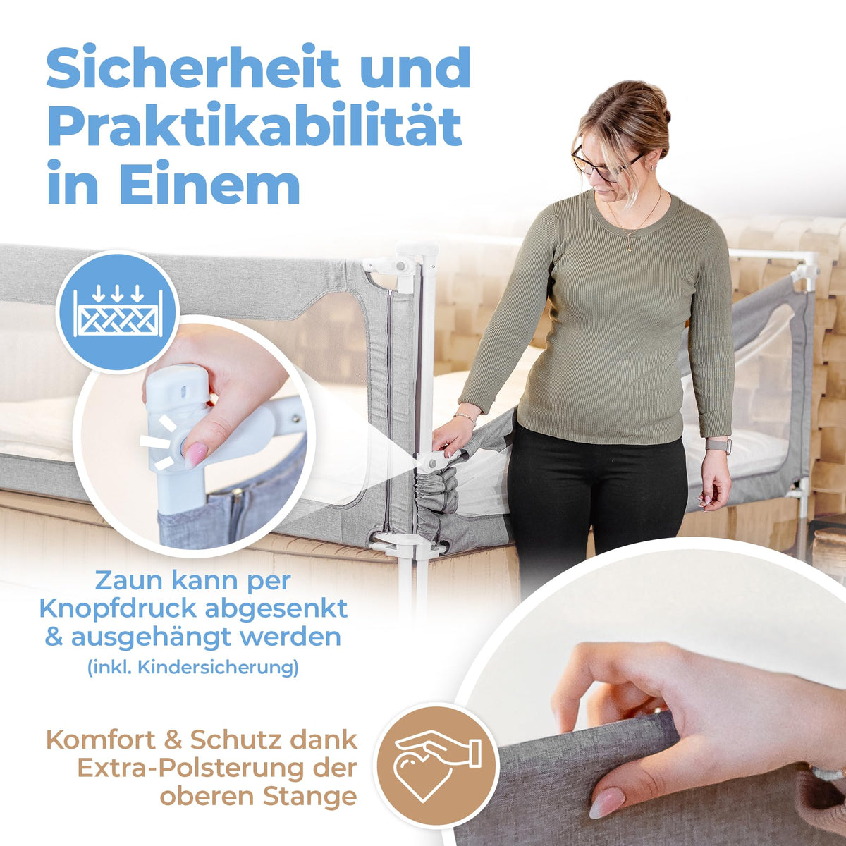 Rausfallschutz Boxspringbett Elternbett 180x200cm 8er Set Stabilitätsstange Zwischenraumschutz laborgeprüft