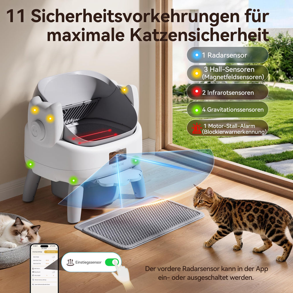 Selbstreinigende Katzentoilette mit offenem Einstieg und Einstiegstufe für Katzen automatische Reinigung leise