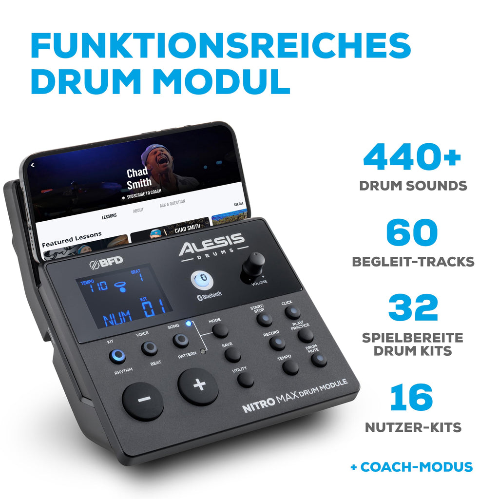 Nitro Max kompaktes elektronisches Schlagzeug E Drum Set mit Mesh Pads 10 Zoll Snare Bluetooth 400 Sounds
