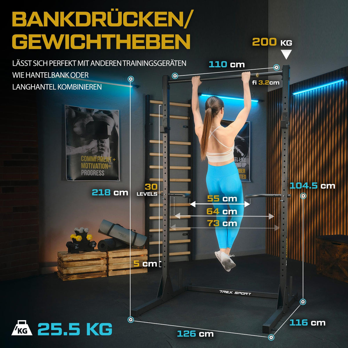 Power Tower Dip Station freistehend Kraftturm bis 300kg belastbar für Heimtraining TX-100PR