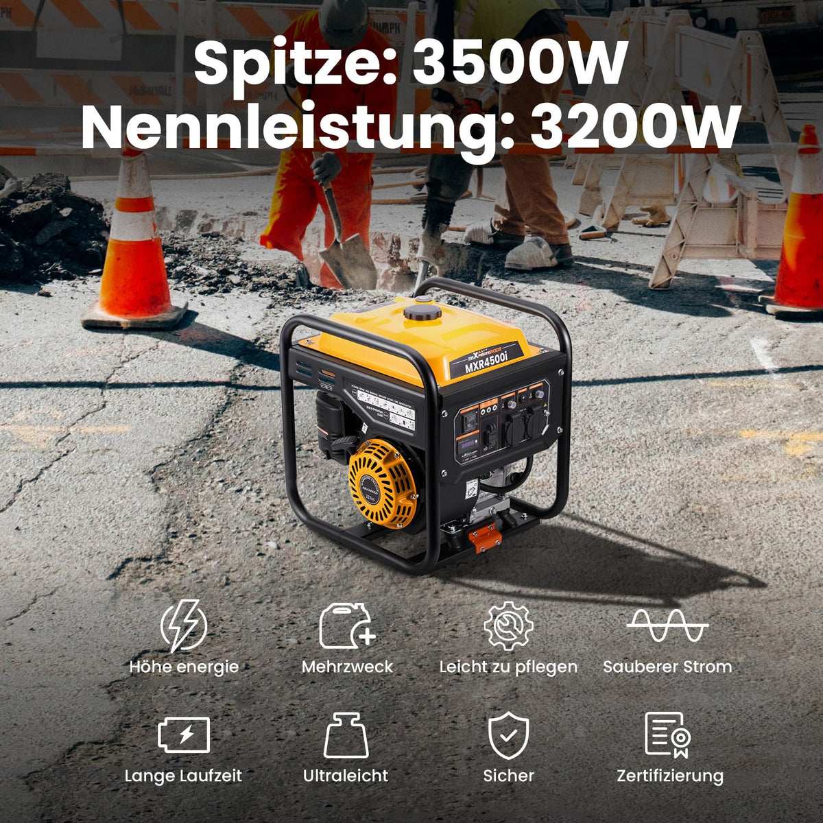 Tragbarer Inverter Stromgenerator 3500W Benzin 4 Takt 223cc Notstromaggregat Generator für Camping