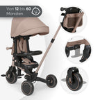 Dreirad mit Schubstange 8 in 1 ALUMA faltbares Kinderfahrzeug drehbarer Sitz 5 Punkt Gurt Alu beige