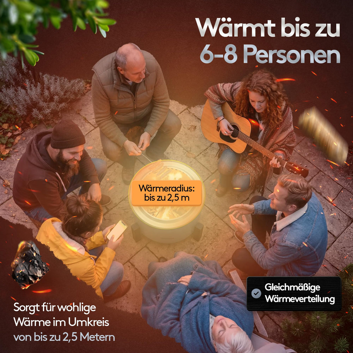 Feuerschale rauchfrei Edelstahl Durchmesser 56 cm mit Turbo Brenner 2in1 für Garten Terrasse