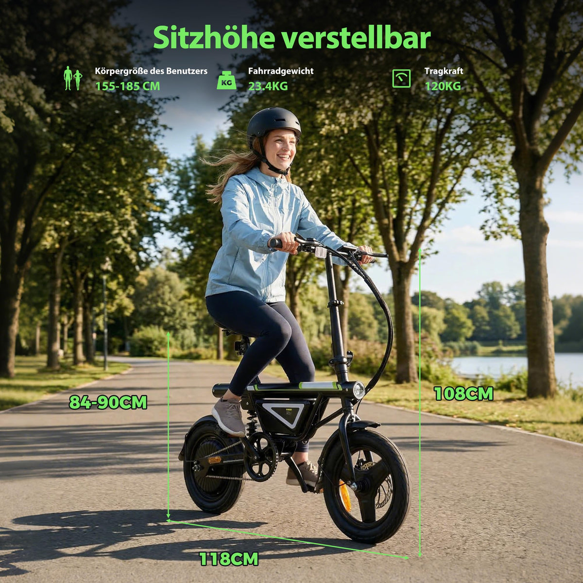 EBike Klapprad 14 Zoll Pedelec Citybike 36V 12Ah Akku 250W Motor 50 km Faltrad LED App Herren Damen Pendler