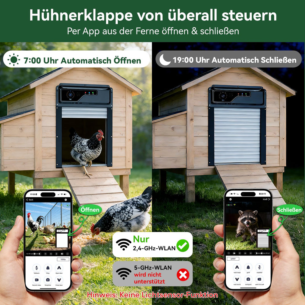 1080P Kamera Automatische Hühnerklappe mit Solar und WiFi App Steuerung für Hühnerstall und Stalltür