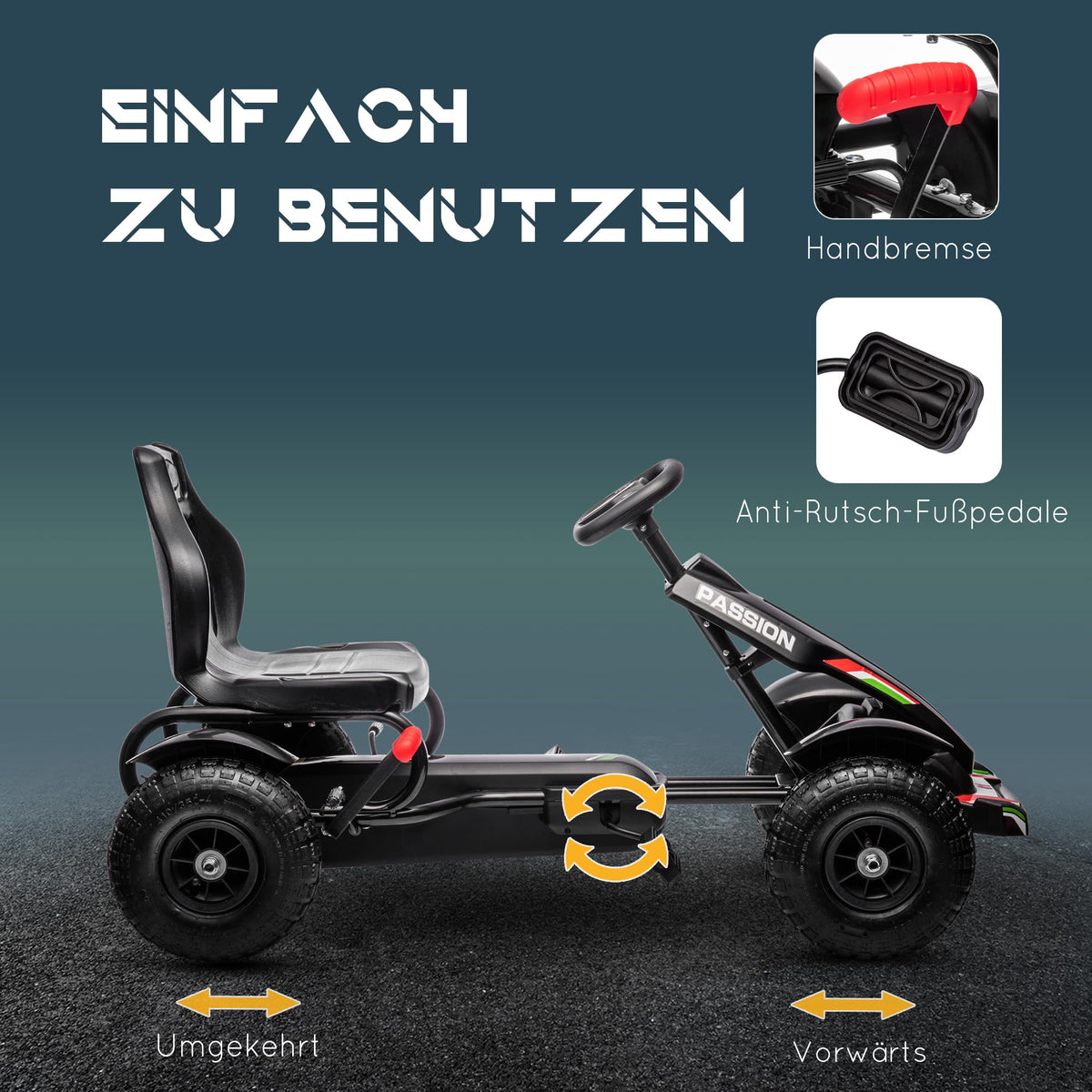 Gokart Tretauto Kinderfahrzeug mit Handbremse Pedal Gokart Schwarz
