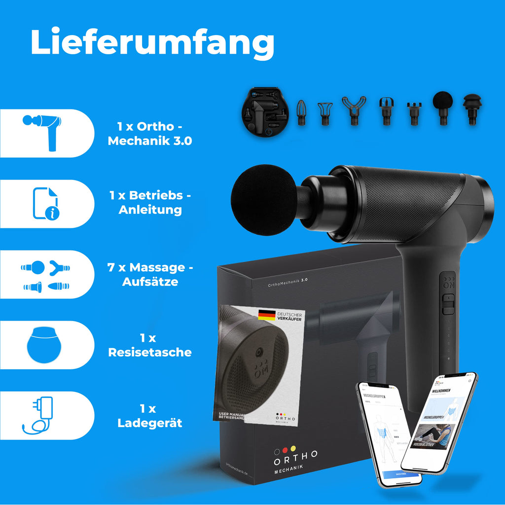 Massagepistole 3.0 mit App 7 Aufsätzen Koffer 160W 5 Intensitäten Schmerzlinderung Entspannung 360min Laufzeit