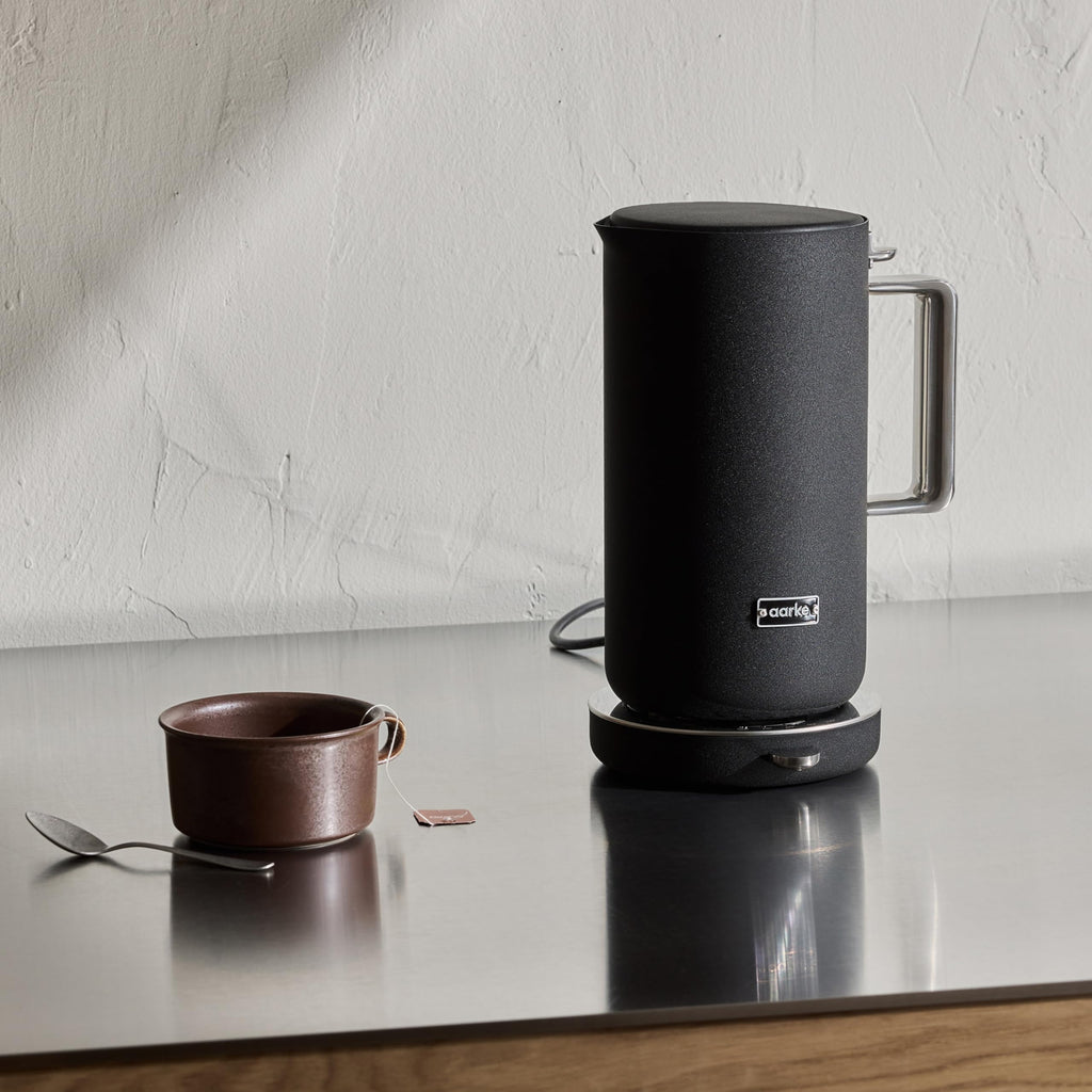 Edelstahl Wasserkocher Mattschwarz 1,2 L mit Temperatureinstellungen 360° Drehbasis leise tropffreier Ausguss