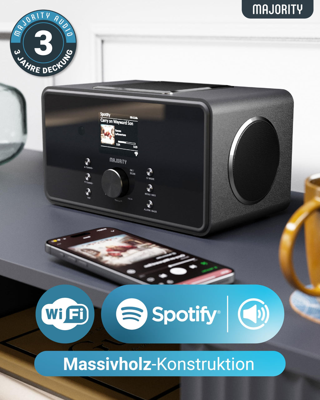 Bard Internetradio mit WLAN DAB+ UKW 2.1 100W Spotify Connect Digitalradio Stereo Musikstreaming