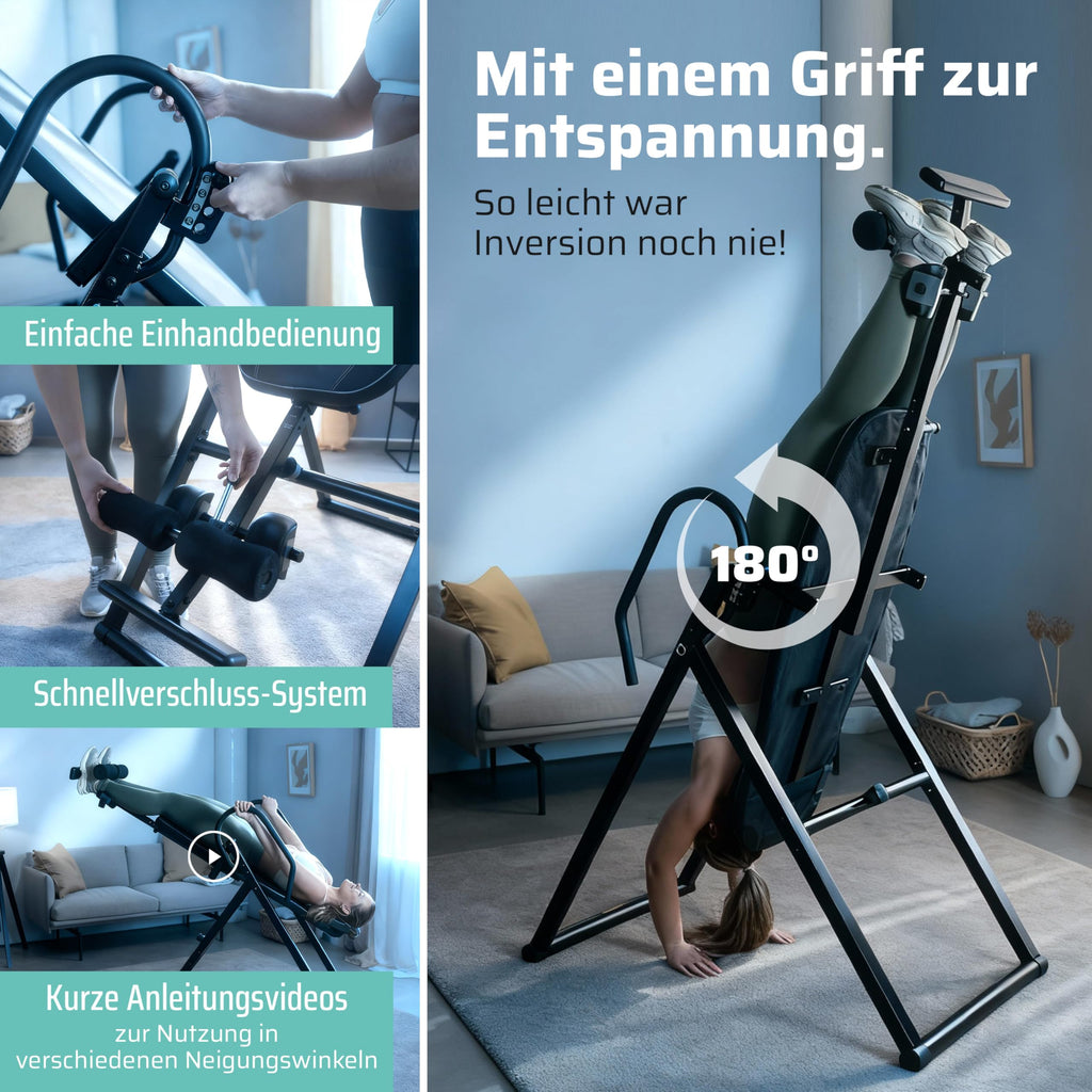 Inversionsbank klappbar Schwerkrafttrainer 4 Inversionswinkel Rückenstrecker 135 kg Wirbelsäulenentlastung