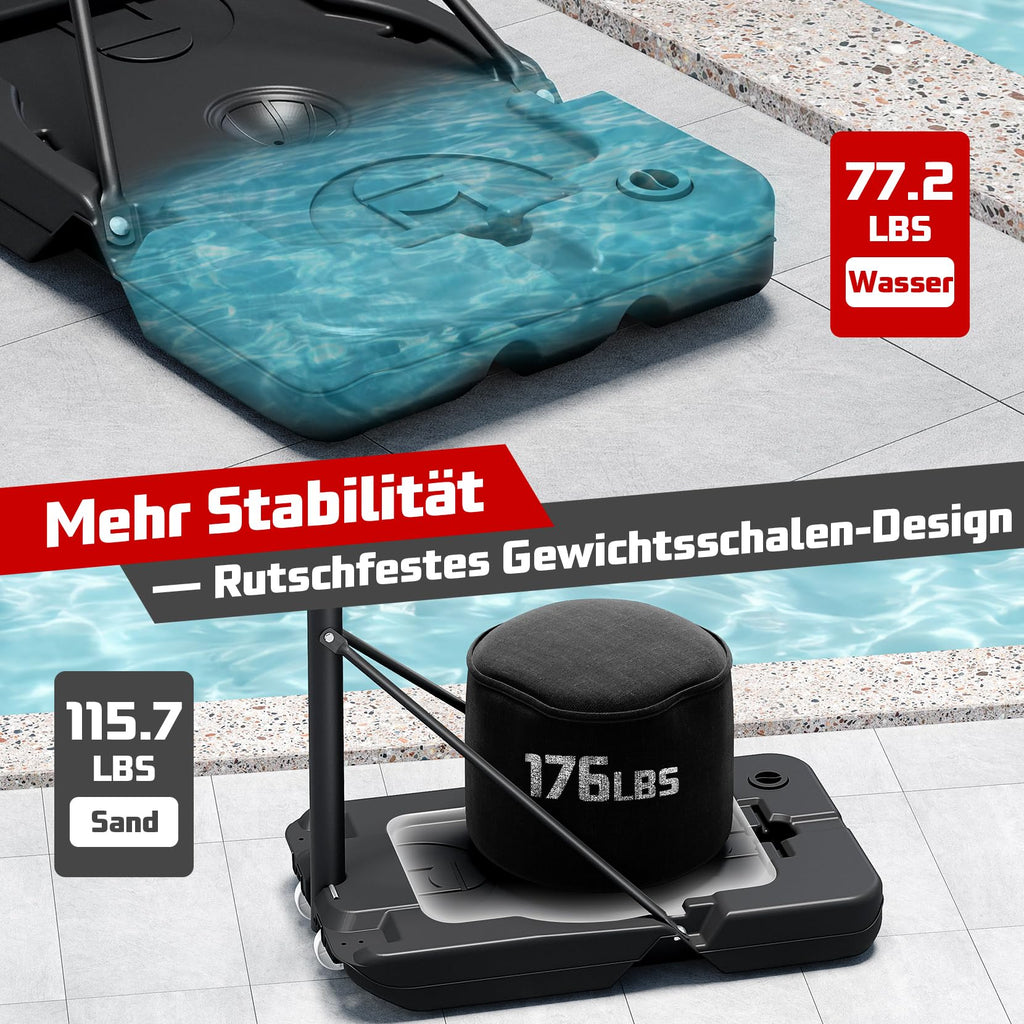 Basketballkorb Outdoor verstellbar 100 bis 305 cm mit Ständer bruchsichere Rückwand 2 wetterfeste Netze Kinder