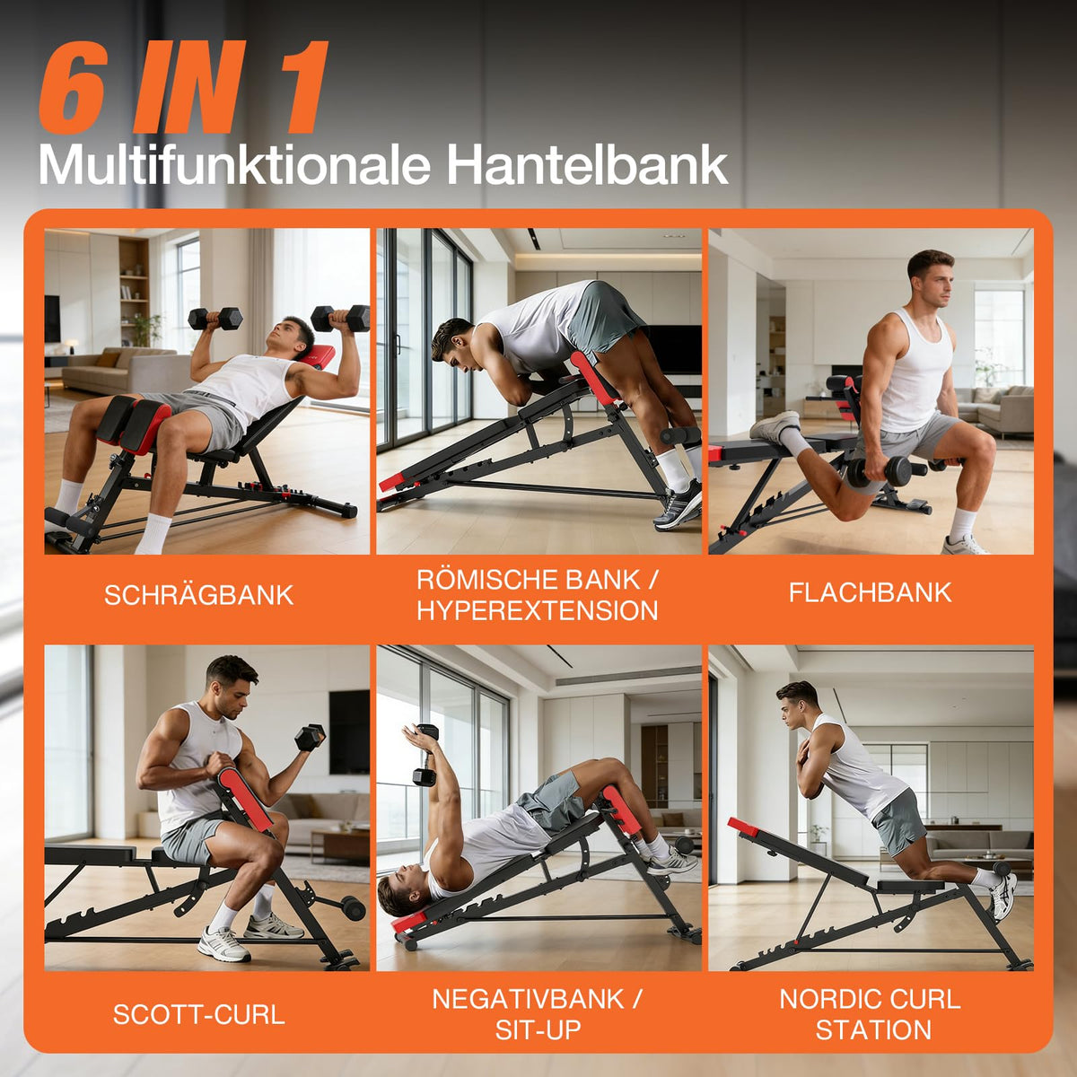 Klappbare Hantelbank 8 in 1 Trainingsbank 350 kg belastbar Hyperextension verstellbar für Ganzkörpertraining