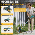 Akku Rasentrimmer 21V 5 in 1 2x 4.0Ah Unkrautbürste 900W bürstenloser Motor Freischneider für Rasen Garten Hof