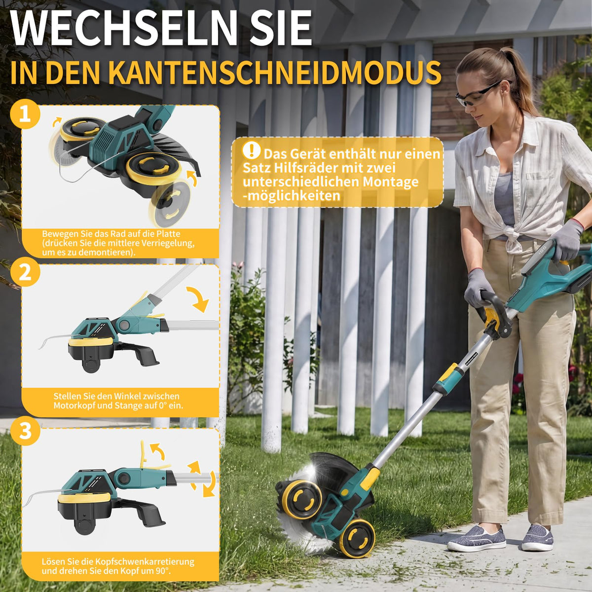 Akku Rasentrimmer 21V 5 in 1 2x 4.0Ah Unkrautbürste 900W bürstenloser Motor Freischneider für Rasen Garten Hof