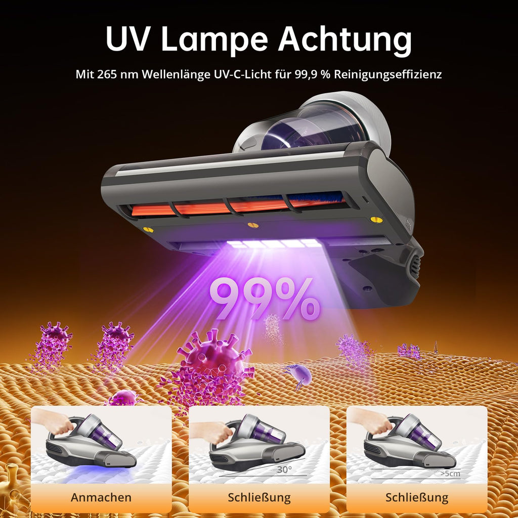 JV35 Milbensauger für Matratzen 700W UV C Licht Heißer Wind Doppelter Zyklon Matratzenreiniger für Betten Sofa