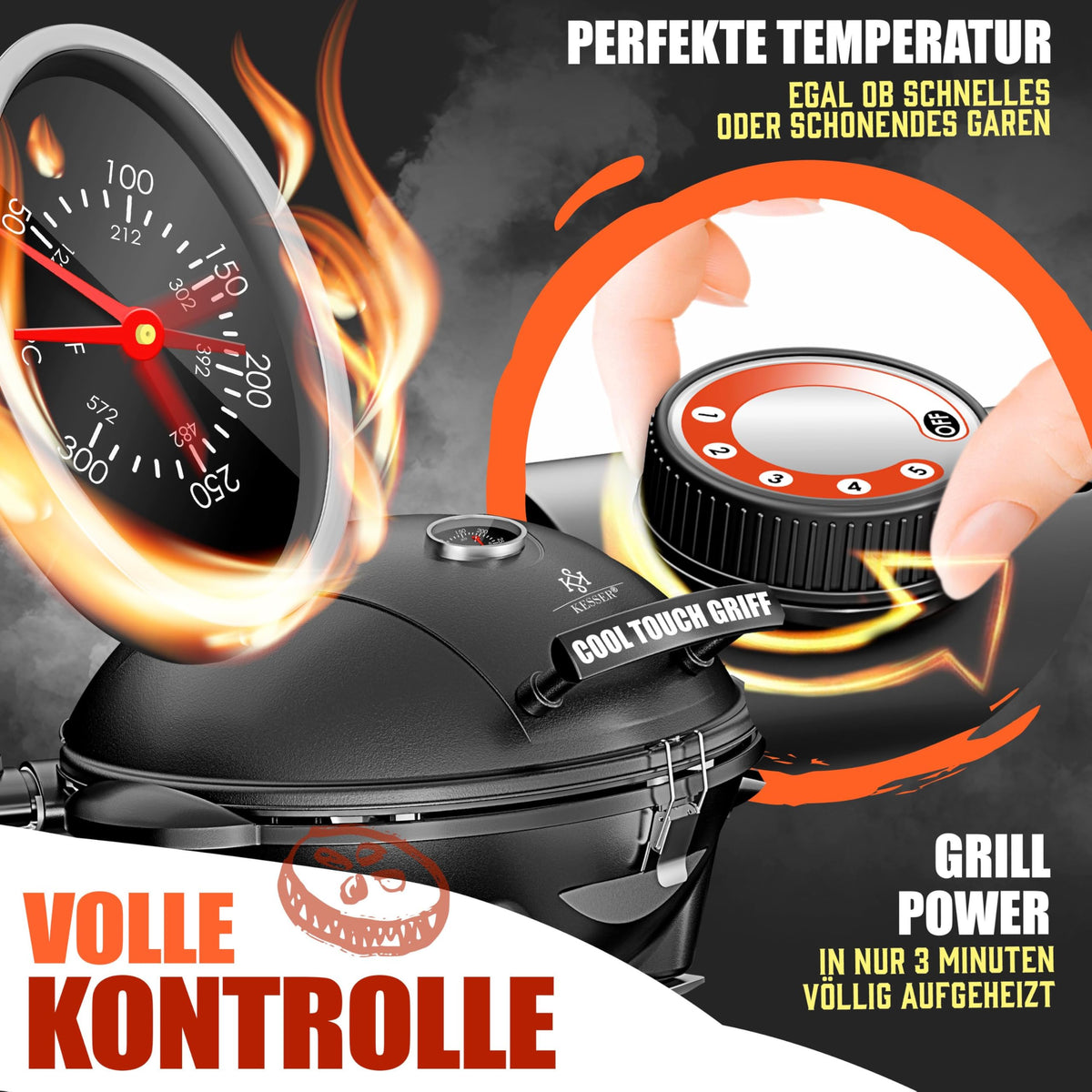 Elektrogrill 2 in 1 Tischgrill Standgrill Deckel Standfuß 2400 Watt faltbar Thermostat Antihaftbeschichtung