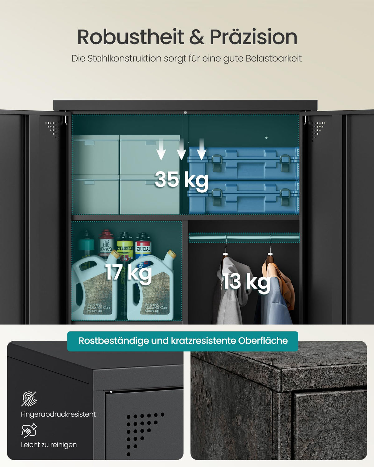 Mehrzweckschrank Metallschrank mit 2 Türen und 5 Fächern und viel Stauraum für Wohnzimmer Büro Flur