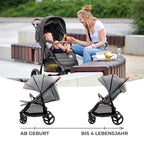 Grande Plus Buggy von Geburt bis 22 kg einhandfaltbar Liegeposition Verdeck mit Fenster 4 gefederte Räder Grau