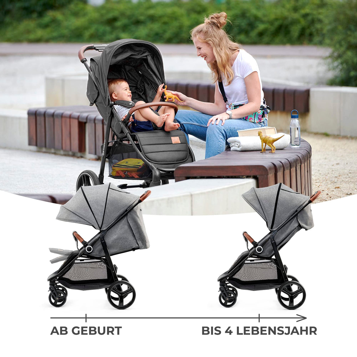 Grande Plus Buggy von Geburt bis 22 kg einhandfaltbar Liegeposition Verdeck mit Fenster 4 gefederte Räder Grau