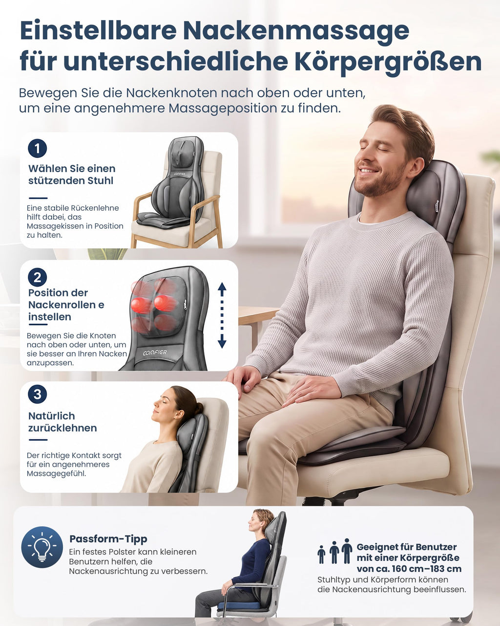 Shiatsu Massagesitzauflage mit Wärme für Rücken Nacken Schulter Entspannung Stressabbau ergonomisch