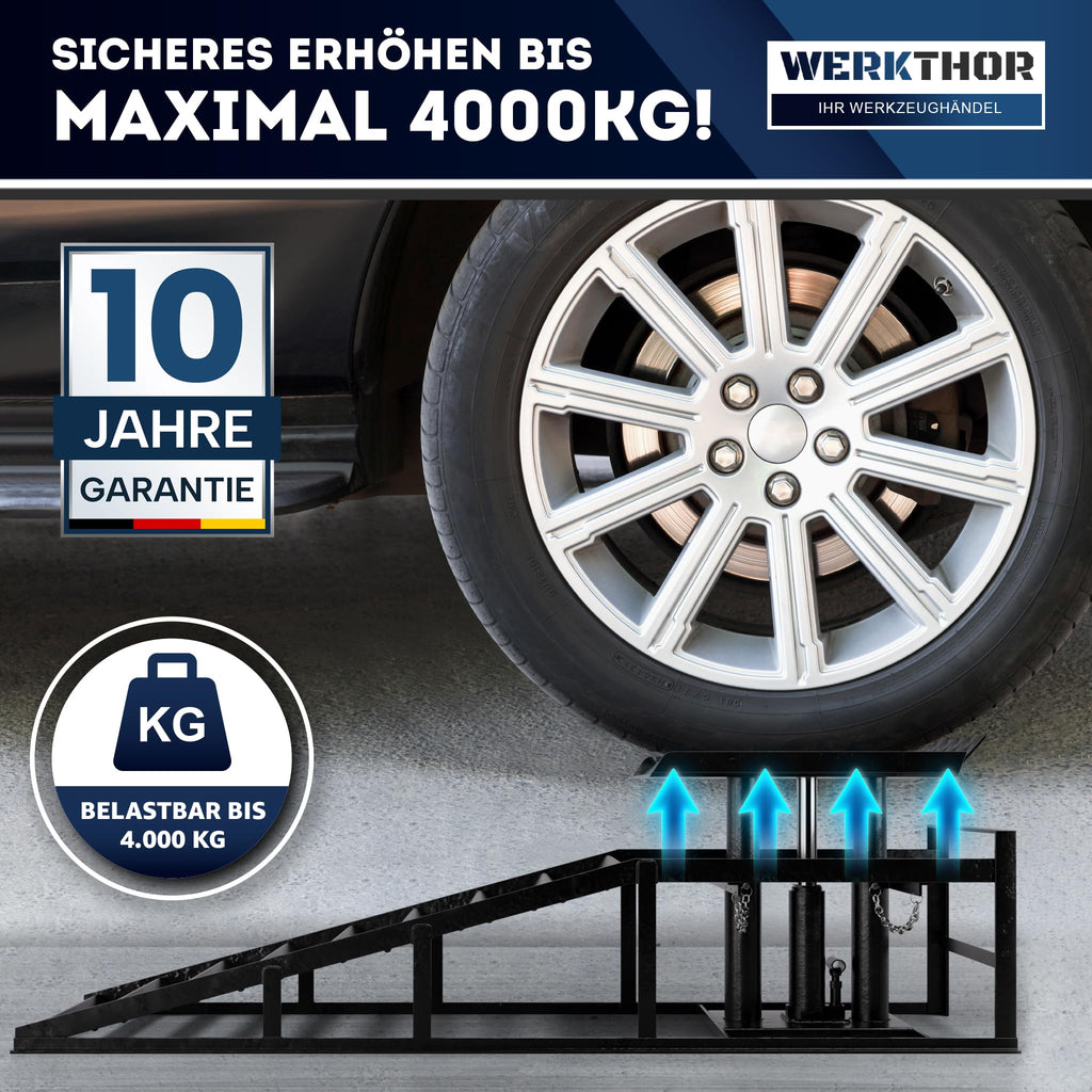 Hydraulische Auffahrrampe für Pkw 2er Set höhenverstellbar bis 4 t robust und tragfähig für Garage