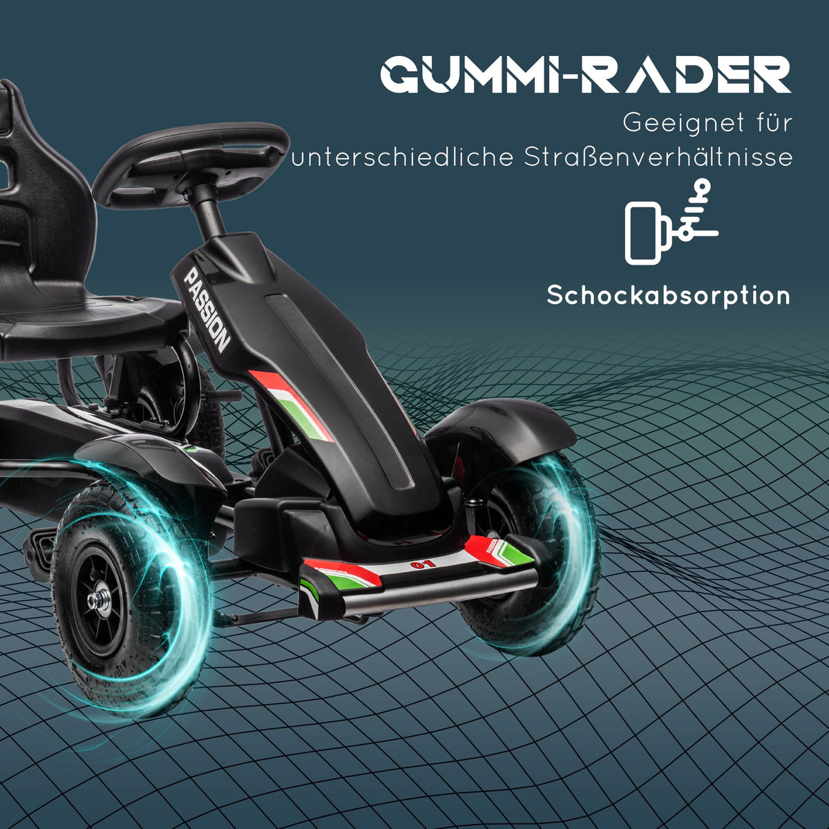 Gokart Tretauto Kinderfahrzeug mit Handbremse Pedal Gokart Schwarz