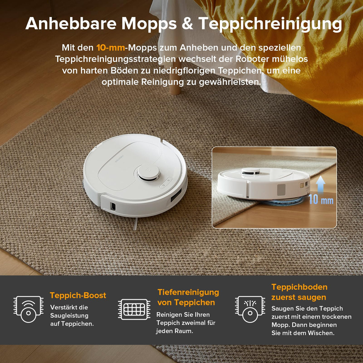 QV 35A Set Saugroboter mit Wischfunktion und 8.000 Pa Saugkraft für Teppiche und Hartböden