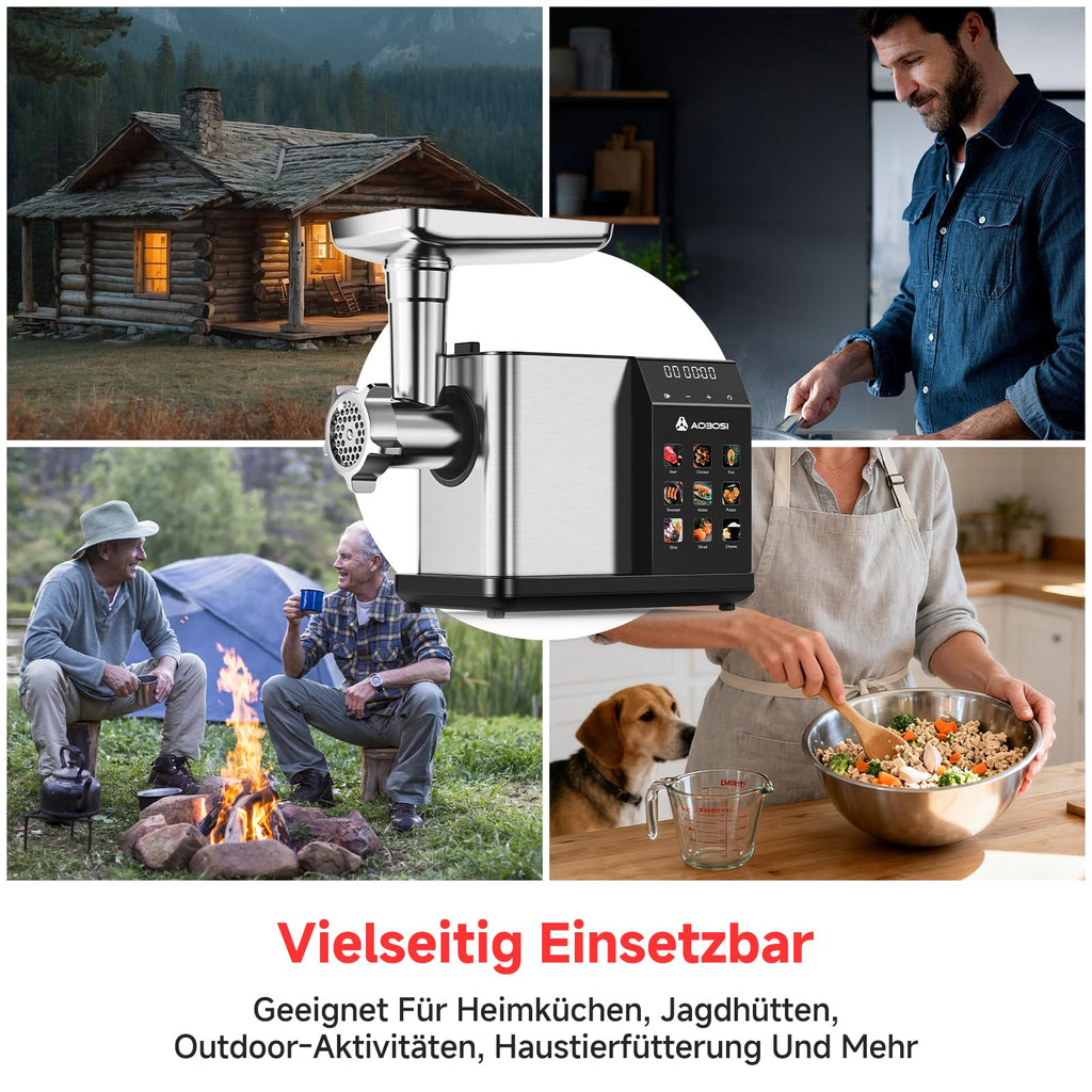 Elektrofleischwolf 3000W Max LED Anzeige 9 Stufen Edelstahl Schneideaufsatz Wurstfüller Kibbe Maker Behälter