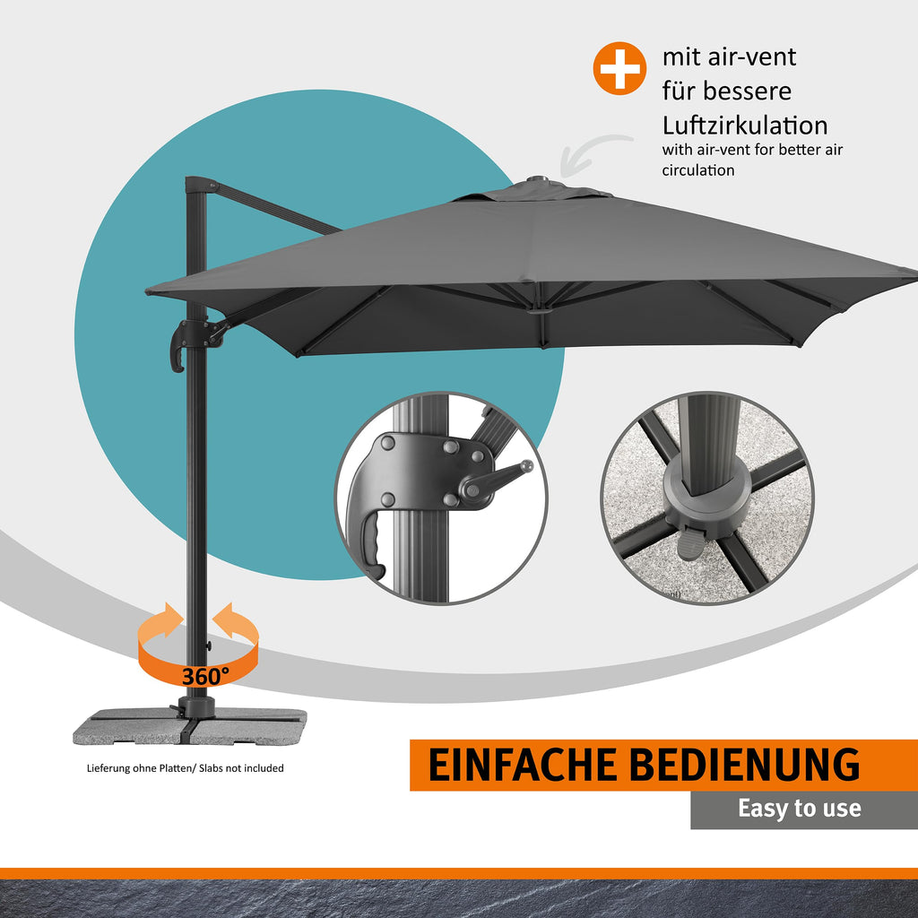 Sonnenschirm Rhodos Grande ca 400 x 300 cm anthrazit rechteckig UV Schutz Garten Terrasse Sonnenschutz