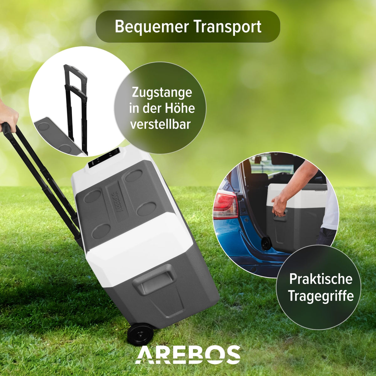 Tragbare Kompressor Kühlbox mit Rollen 47 Liter bis minus 20°C für Auto und Camping mit 230 V Netz