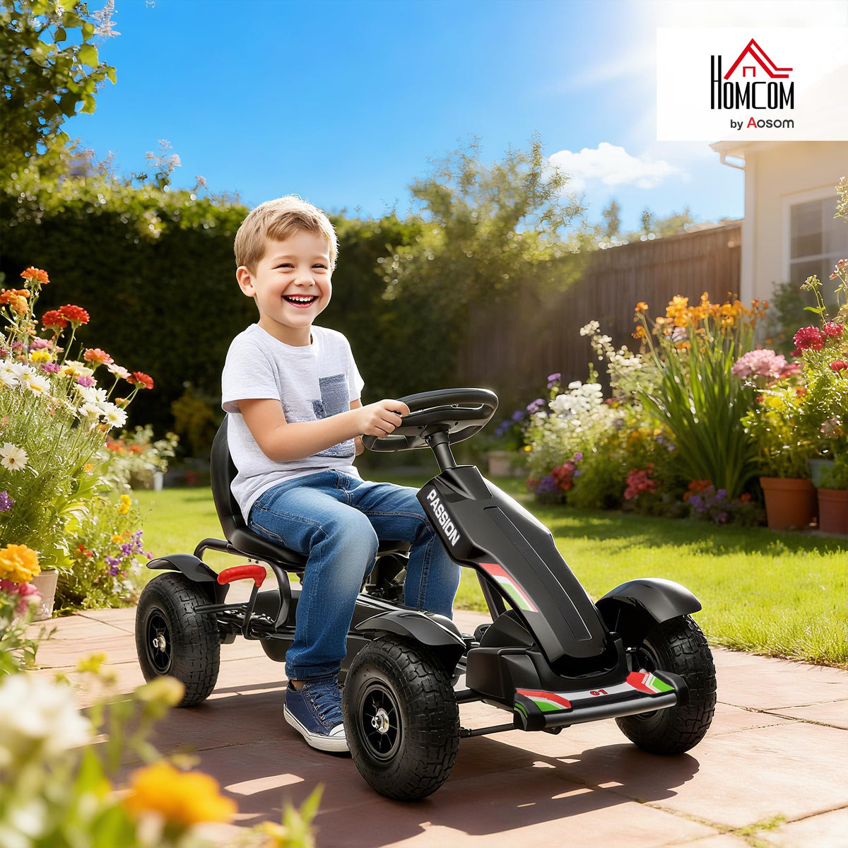 Gokart Tretauto Kinderfahrzeug mit Handbremse Pedal Gokart Schwarz