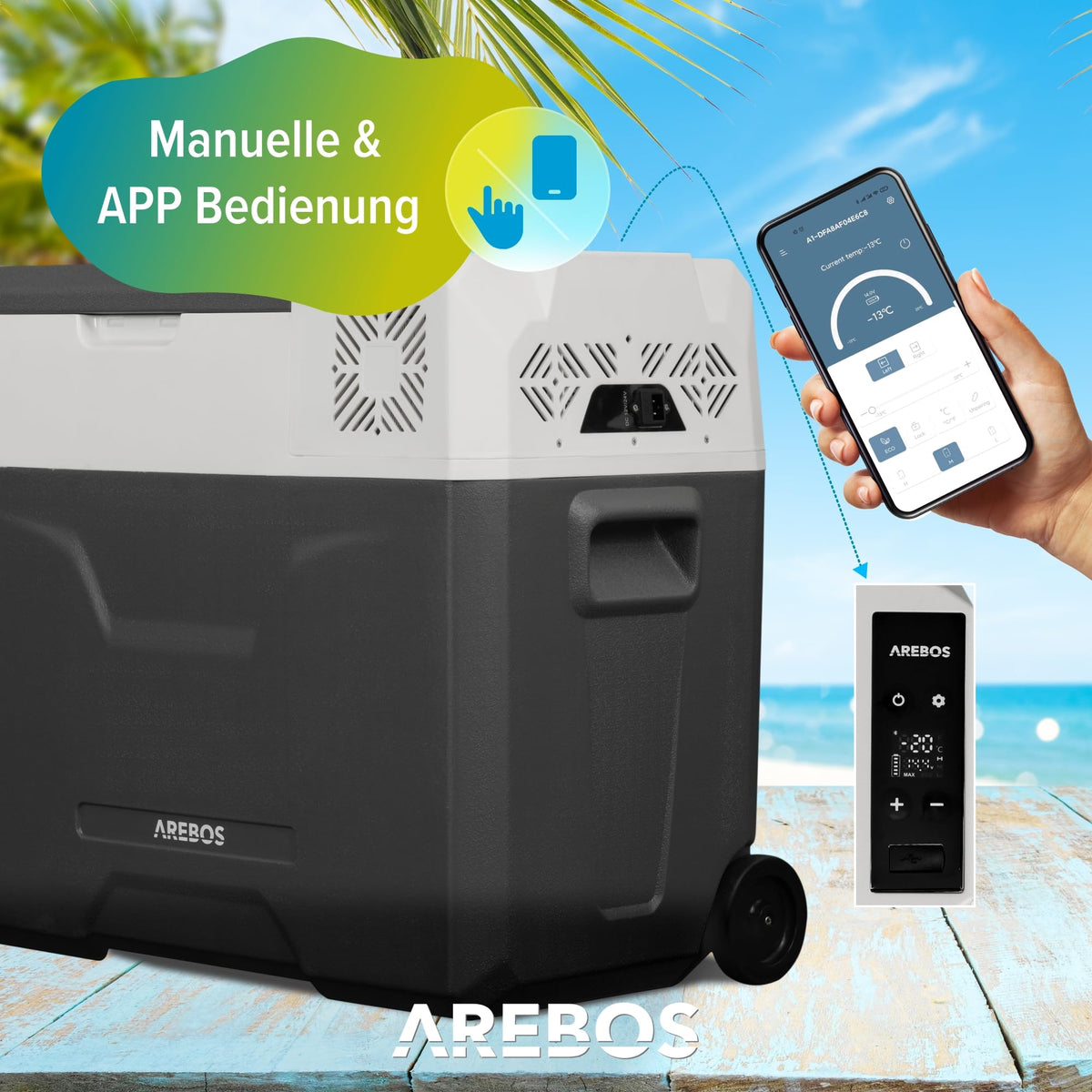 Tragbare Kompressor Kühlbox mit Rollen 47 Liter bis minus 20°C für Auto und Camping mit 230 V Netz