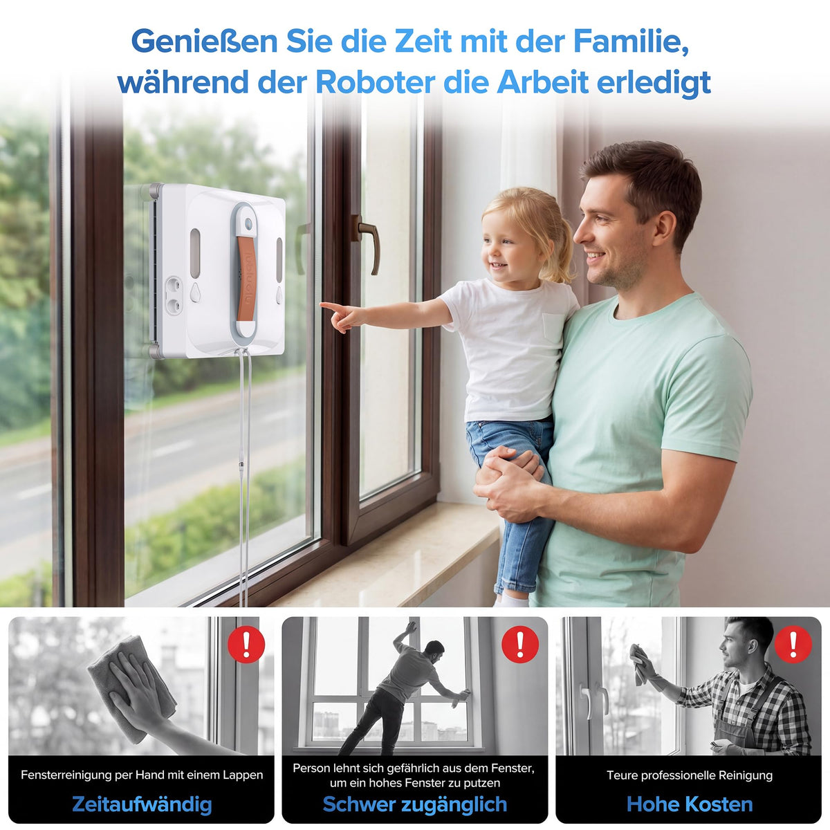 Elektrischer Fensterputzroboter mit KI Navigation und 8kPa Saugkraft für die Reinigung von Glas und Fenstern