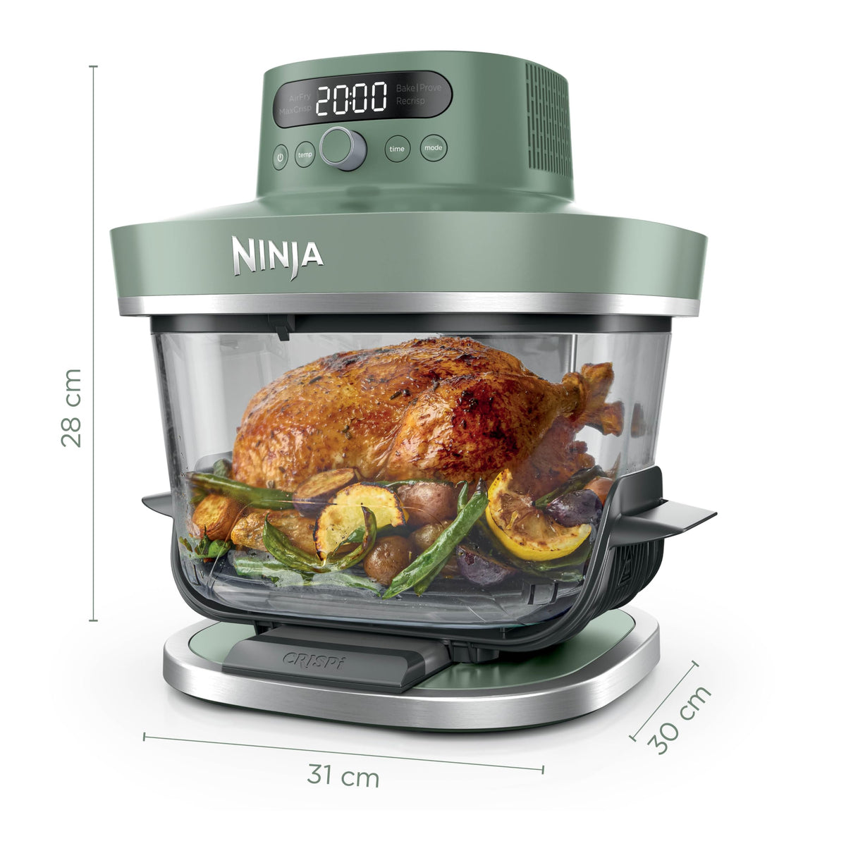 CRISPi PRO XL Glas Heißluftfritteuse 5 Funktionen Moosgrün Heißluftfritteuse mit Glasbehälter